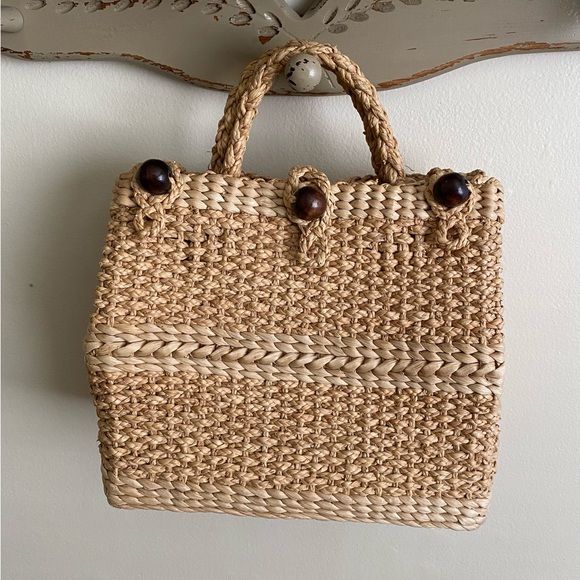 Vintage Handbags - Women Wicker Handbag Bag  Beach Straw Woven Summer Rattan Basket Bag Boho